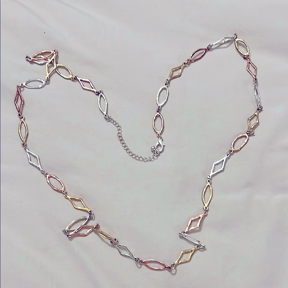Gold, Silver, & Rose Interconnected Link Necklace